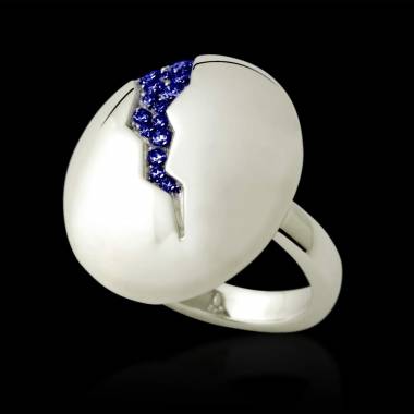 Bague de fiançailles saphir bleu 0,7 carat or blanc Quake