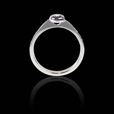 Bague Solitaire diamant noir rond pavage diamant or blanc Moon