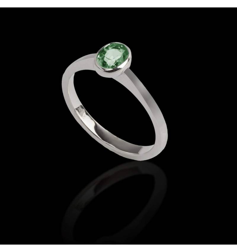 Bague de fiançailles émeraude or blanc Ovale Moon Solo