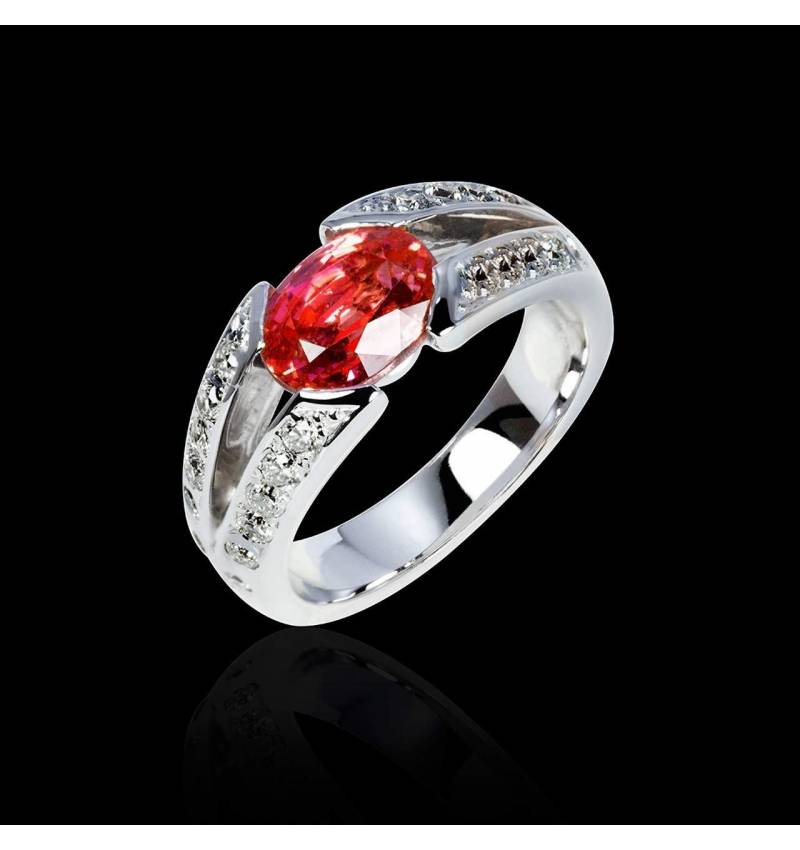 Bague de fiançailles rubis pavage diamant or blanc Isabelle