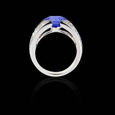 Solitaire saphir bleu pavage diamant or blanc Isabelle