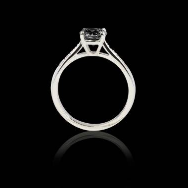 Solitaire diamant noir pavage diamant or blanc Angela