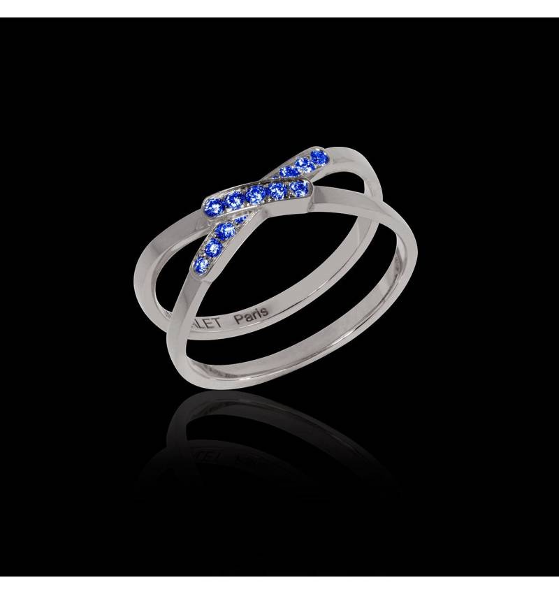 Bague de fiançailles saphir bleu 0,9 carat or blanc Tifène