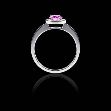 Bague Solitaire saphir rose pavage diamant or blanc Rekha 