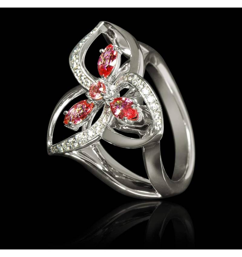 Bague de fiançailles rubis pavage diamant or blanc Estelle