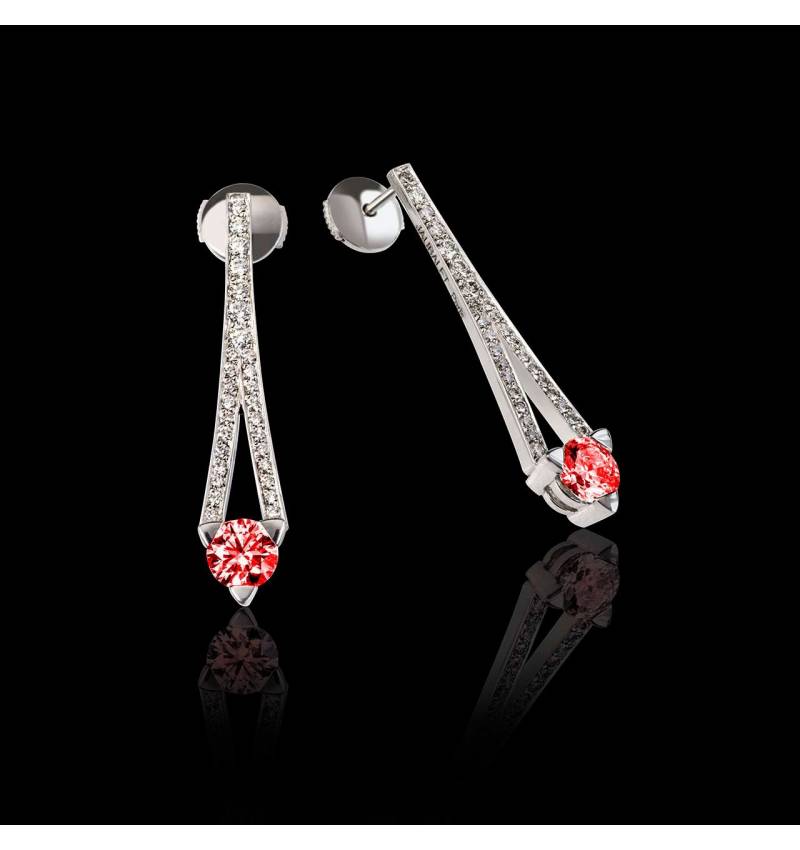 Boucles d’oreilles rubis pavage diamant or blanc Plena Luna