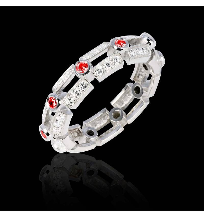 Bague de fiançailles rubis 0,8 carat pavage diamant or blanc Terre