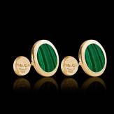 Bouton de manchette chevalière malachite or jaune vermeil 13,4g Ovalis