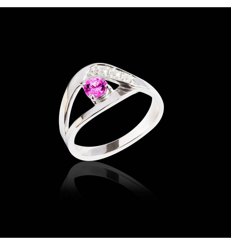 Bague de fiançailles saphir rose pavage diamant or blanc Anaelle