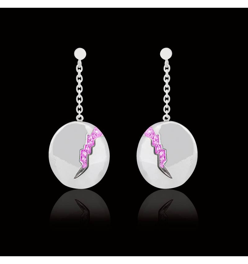 Boucles d’oreilles pavage en saphir rose or blanc 18 K (9,7g) Quake