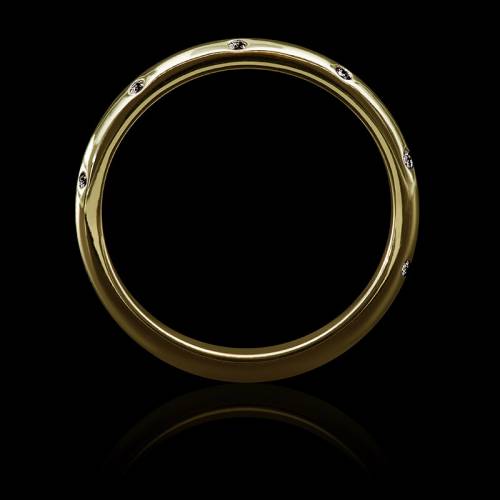 Alliance mariage or jaune 18K, pavage diamants