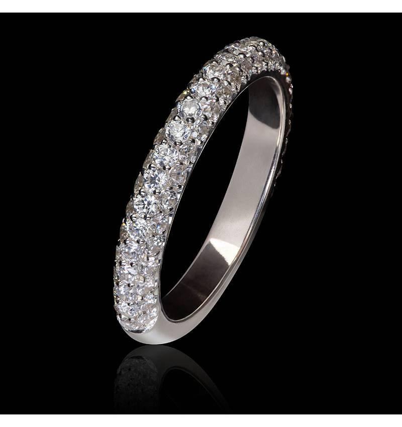 Alliance mariage or blanc palladié 18K, pavage diamants Audrène