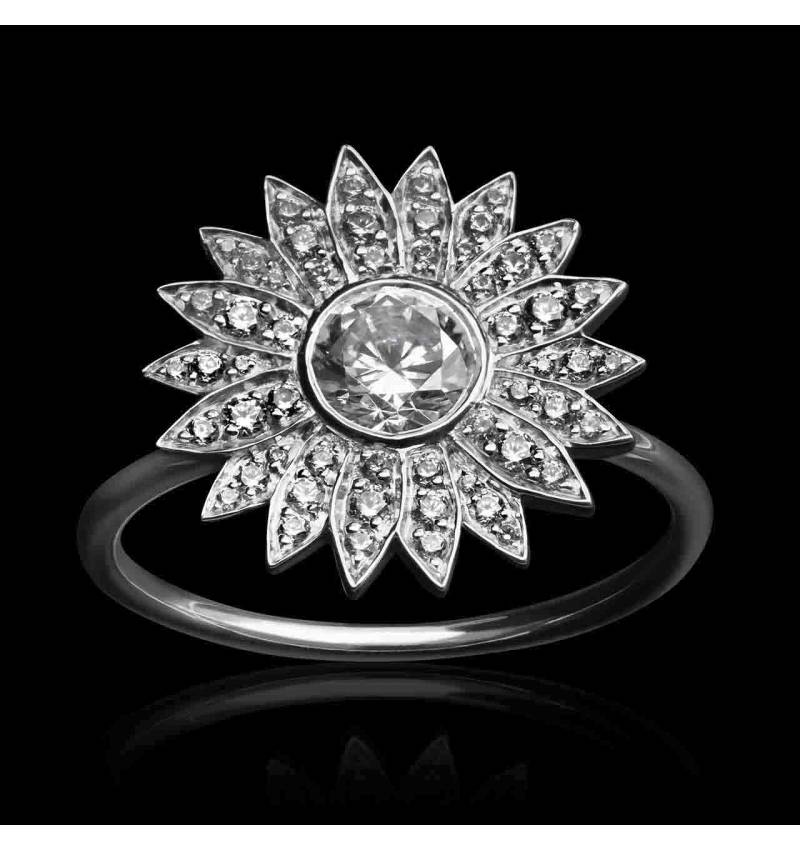 Bague diamant-pavage diamant-or blanc-Marguerite