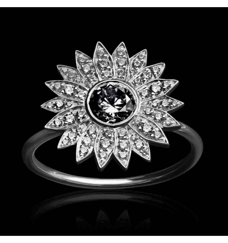 Bague diamant noir-pavage diamant-Marguerite