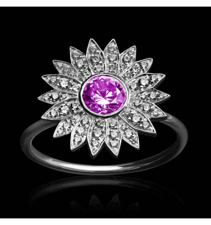 Bague saphir rose- or blanc-diamant-Marguerite