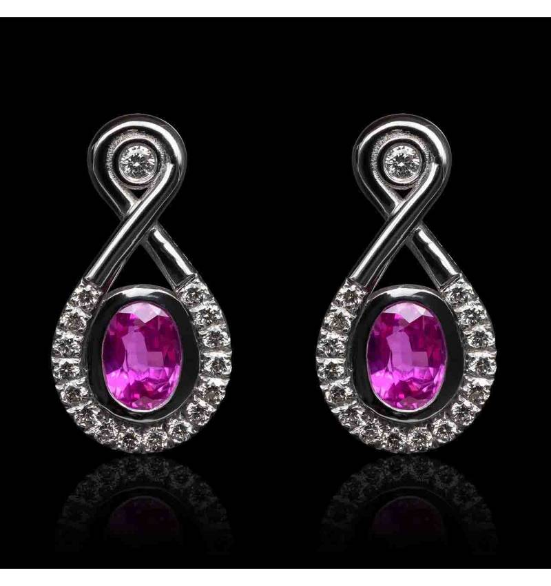 boucles oreilles-saphir rose-or blanc-attique