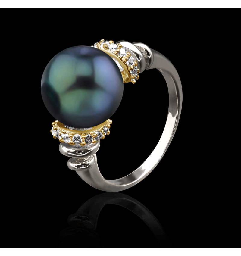 bague perle noire-or blanc-hina