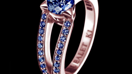 Bague solitaire saphir bleu or rose